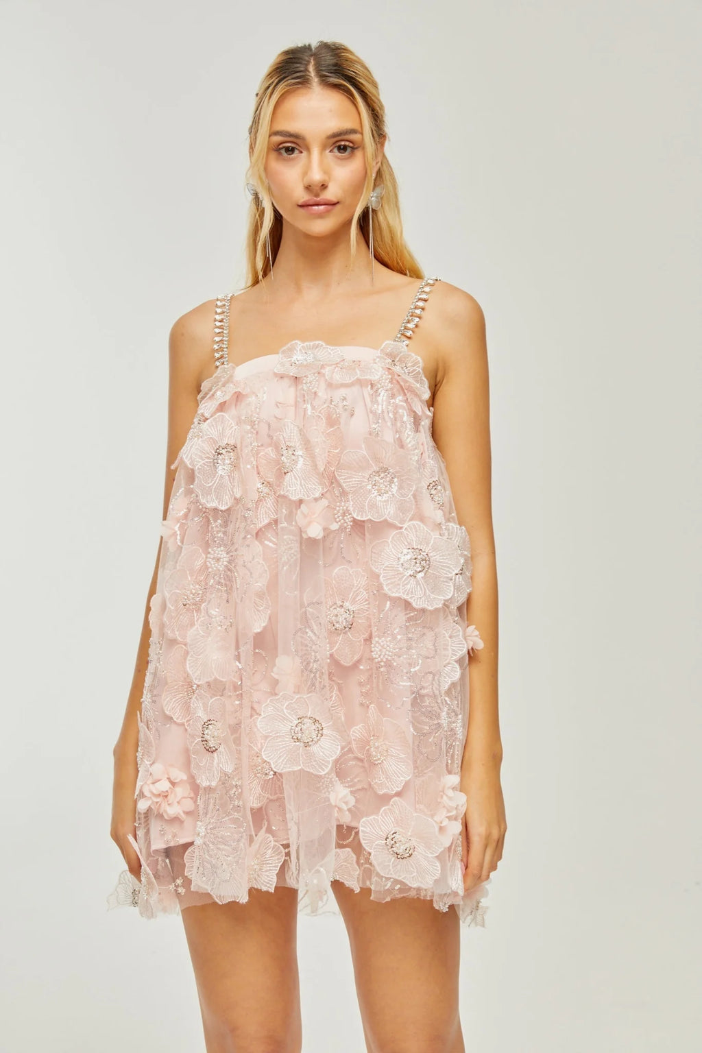 Joanna Mini Dress Crystal Flower Pearl Pink