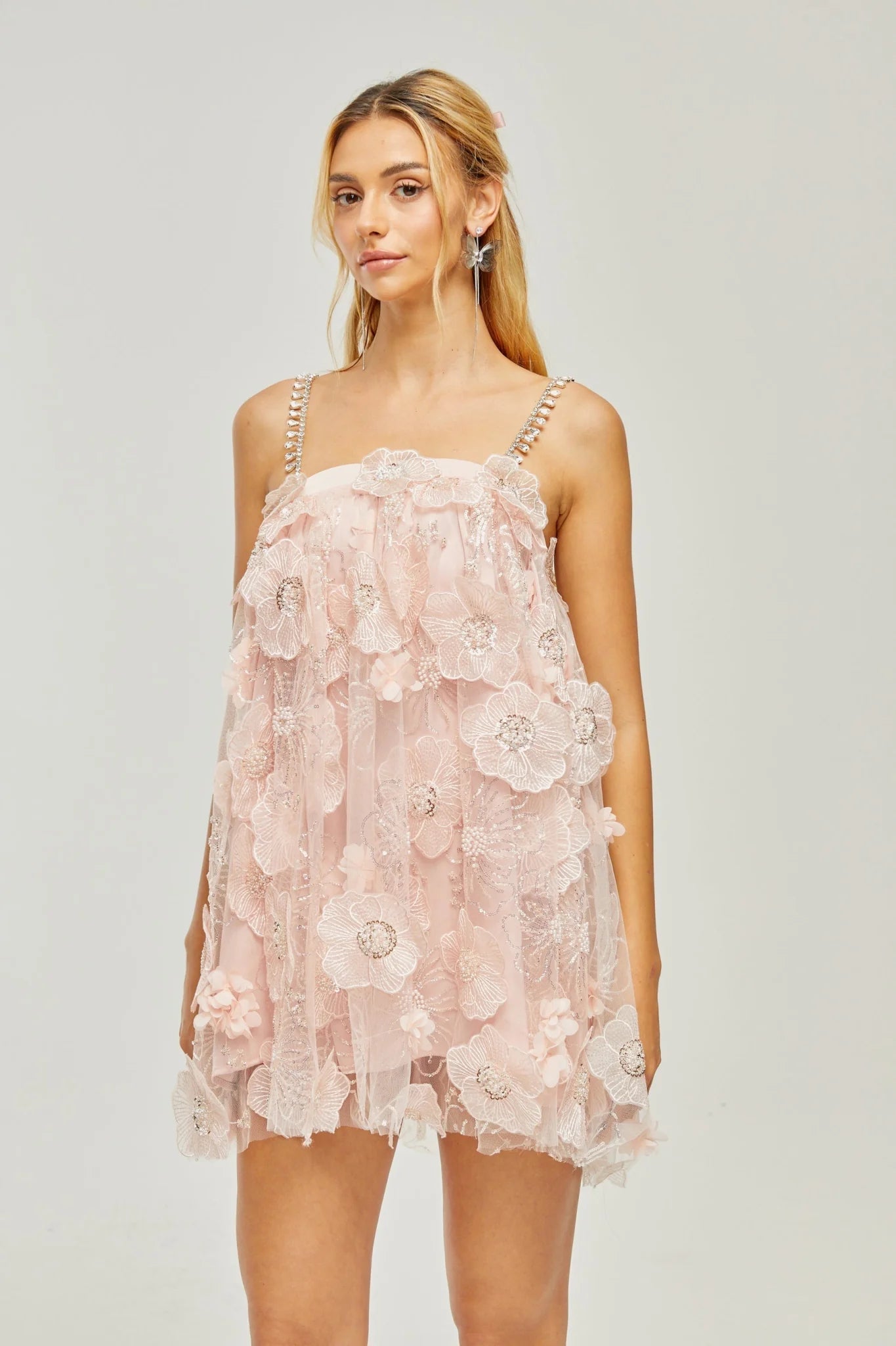 Joanna Mini Dress Crystal Flower Pearl Pink