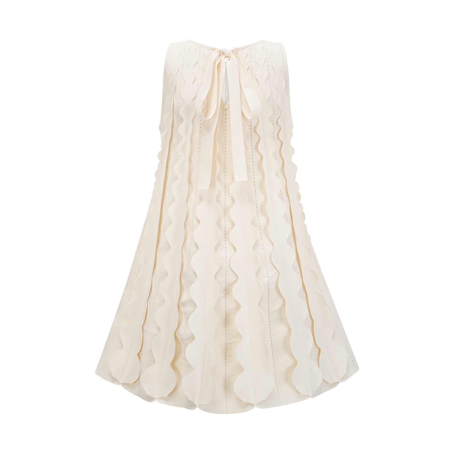 Joanna Mini Dress White Wavy Sleeveless with Rear Tie & Wavy Detailing