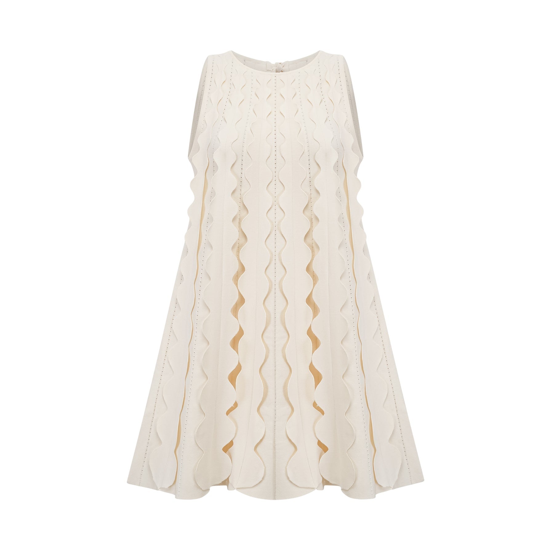 Joanna Mini Dress White Wavy Sleeveless with Rear Tie & Wavy Detailing
