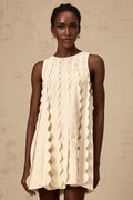 Joanna Mini Dress White Wavy Sleeveless with Rear Tie & Wavy Detailing