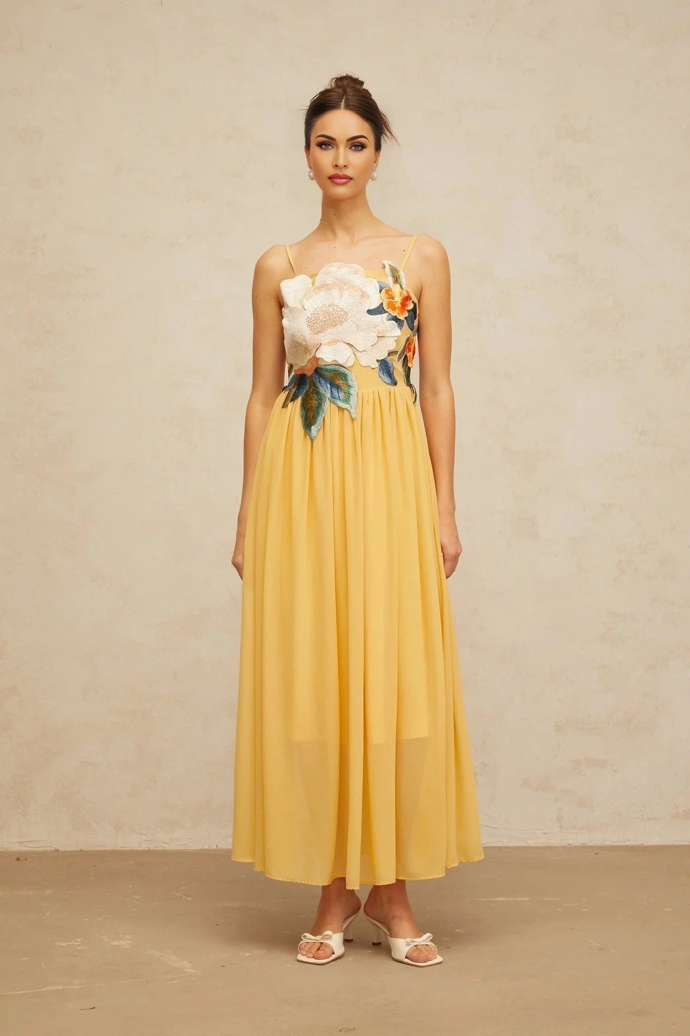Jocelyn Maxi Dress Floral - Embroidered Yellow & Multicolor