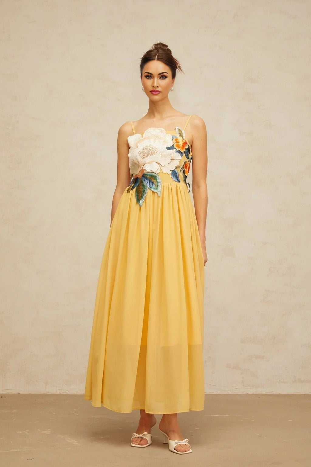 Jocelyn Maxi Dress Floral - Embroidered Yellow & Multicolor
