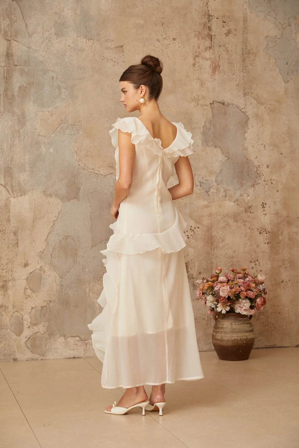 Jocelyn Maxi Dress Neutrals Ruffled Floral