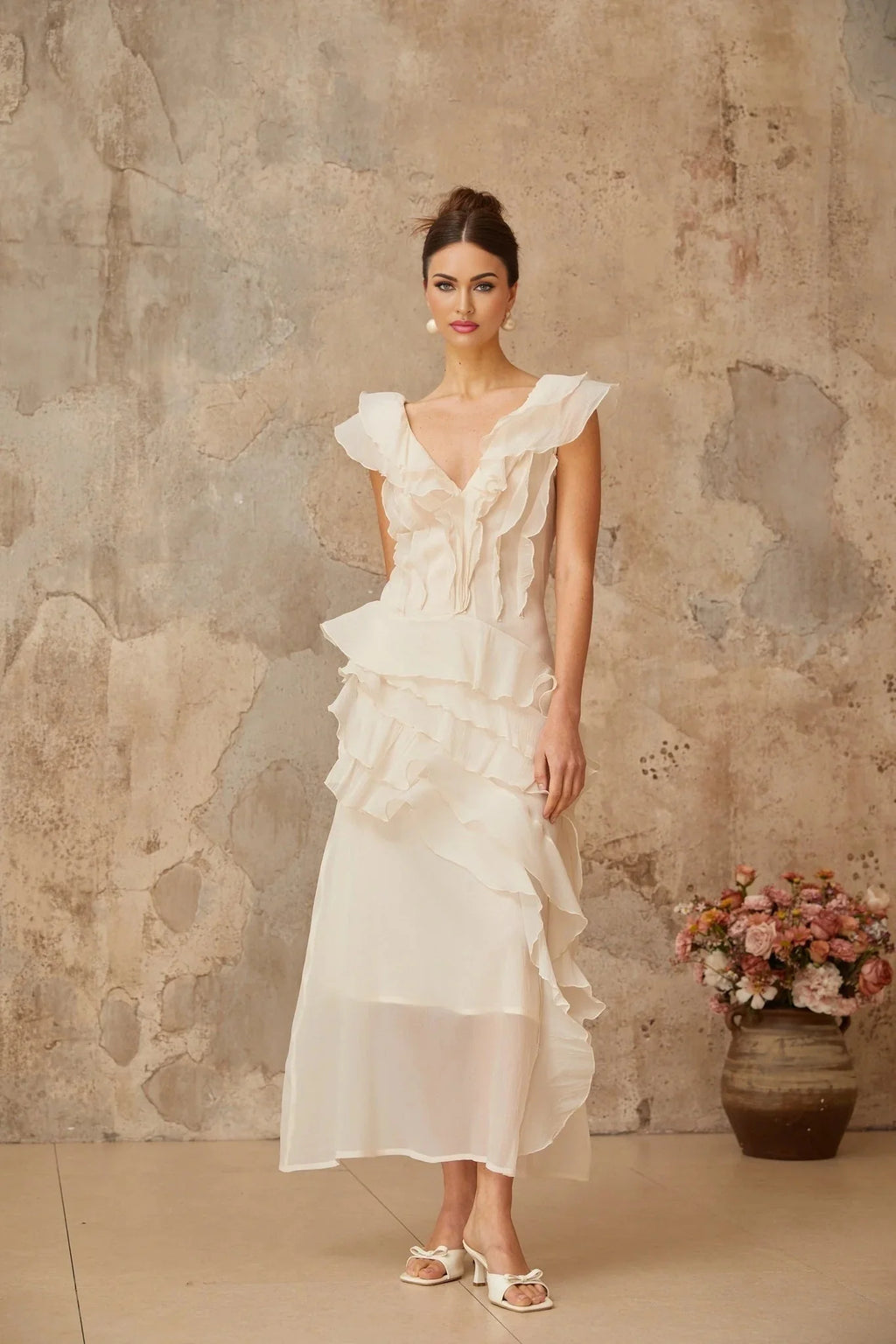 Jocelyn Maxi Dress Neutrals Ruffled Floral