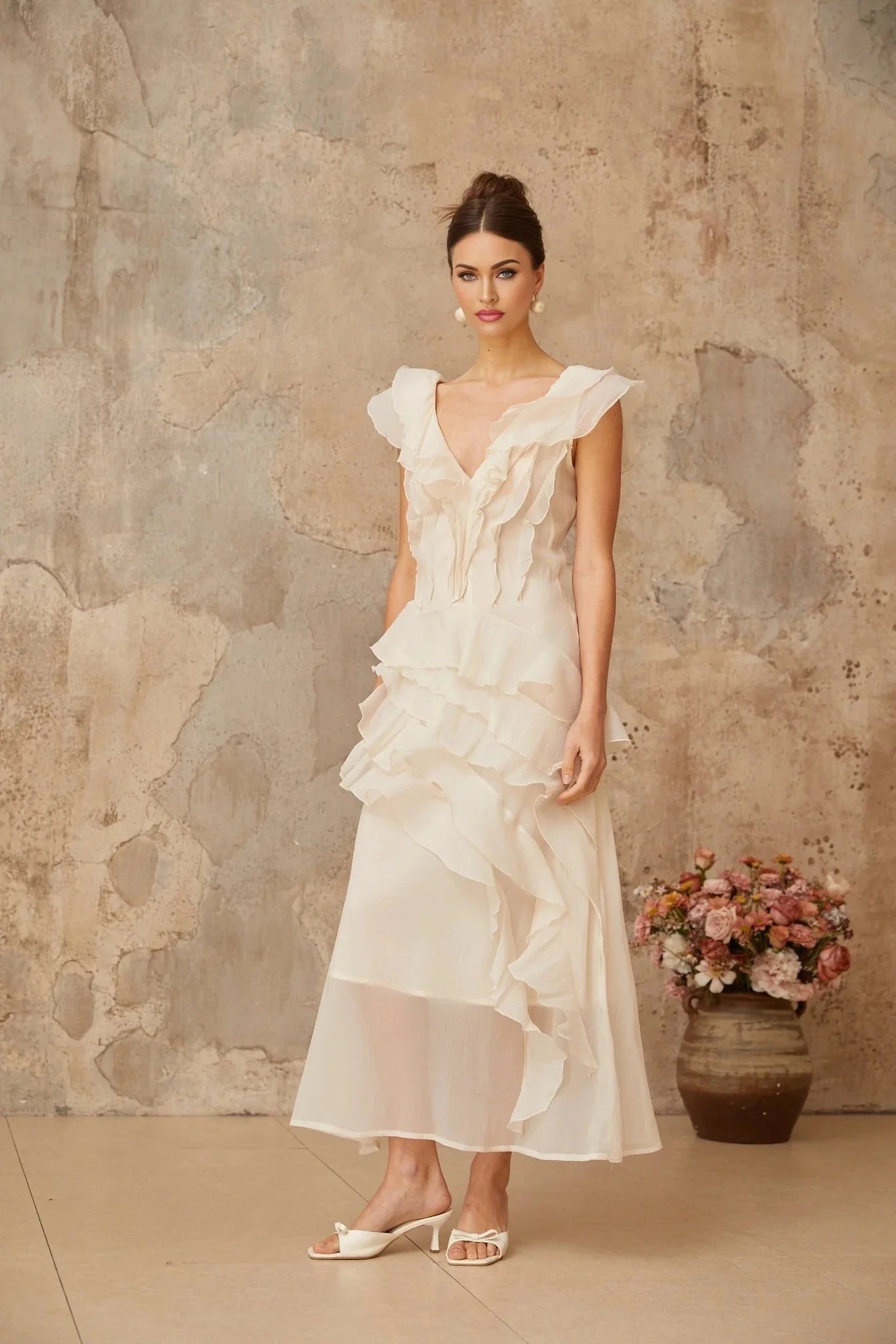 Jocelyn Maxi Dress Neutrals Ruffled Floral