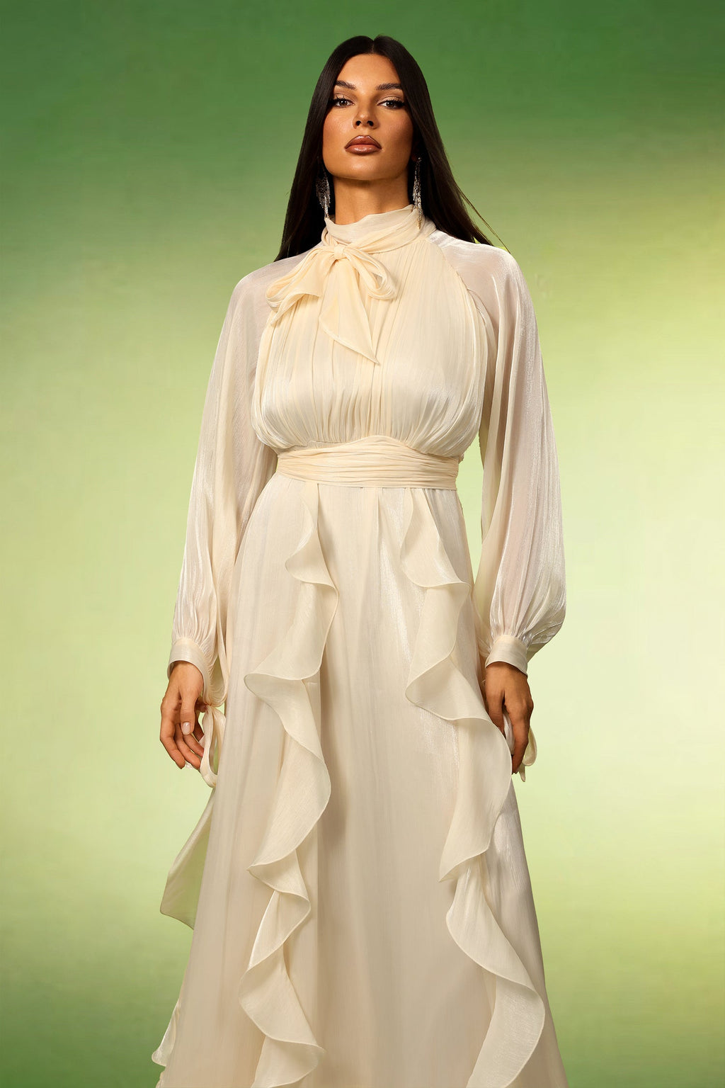 Johanna Beige Ruffle Detail Dress