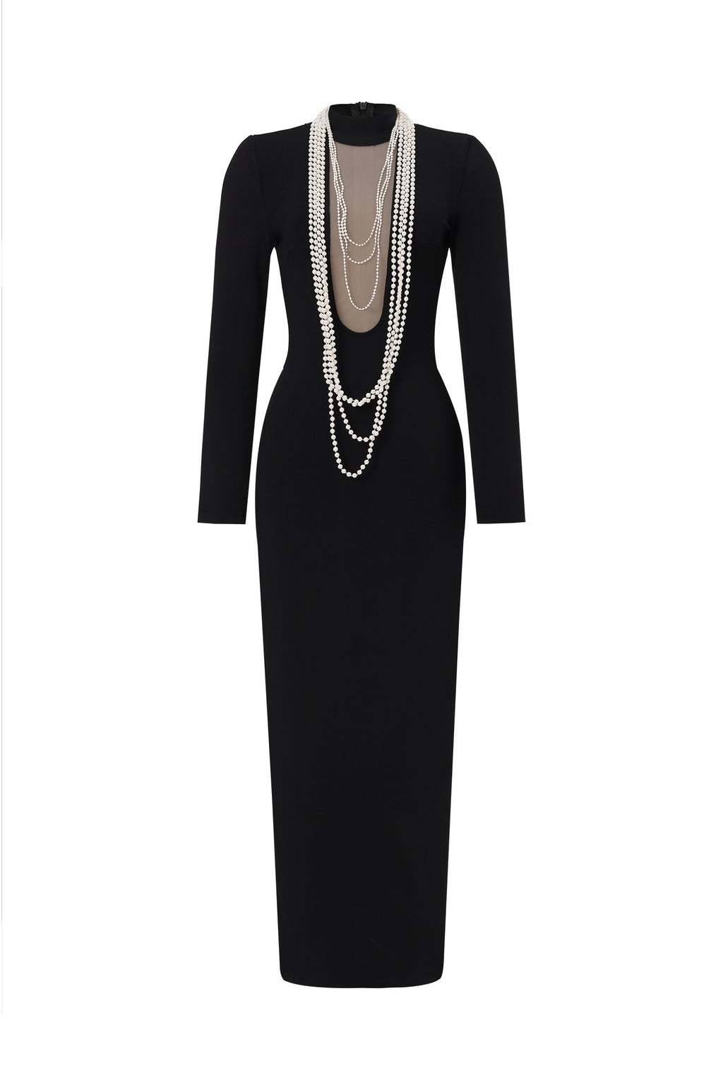 Jordan Black Bandage Maxi Dress with Pearl Detailing