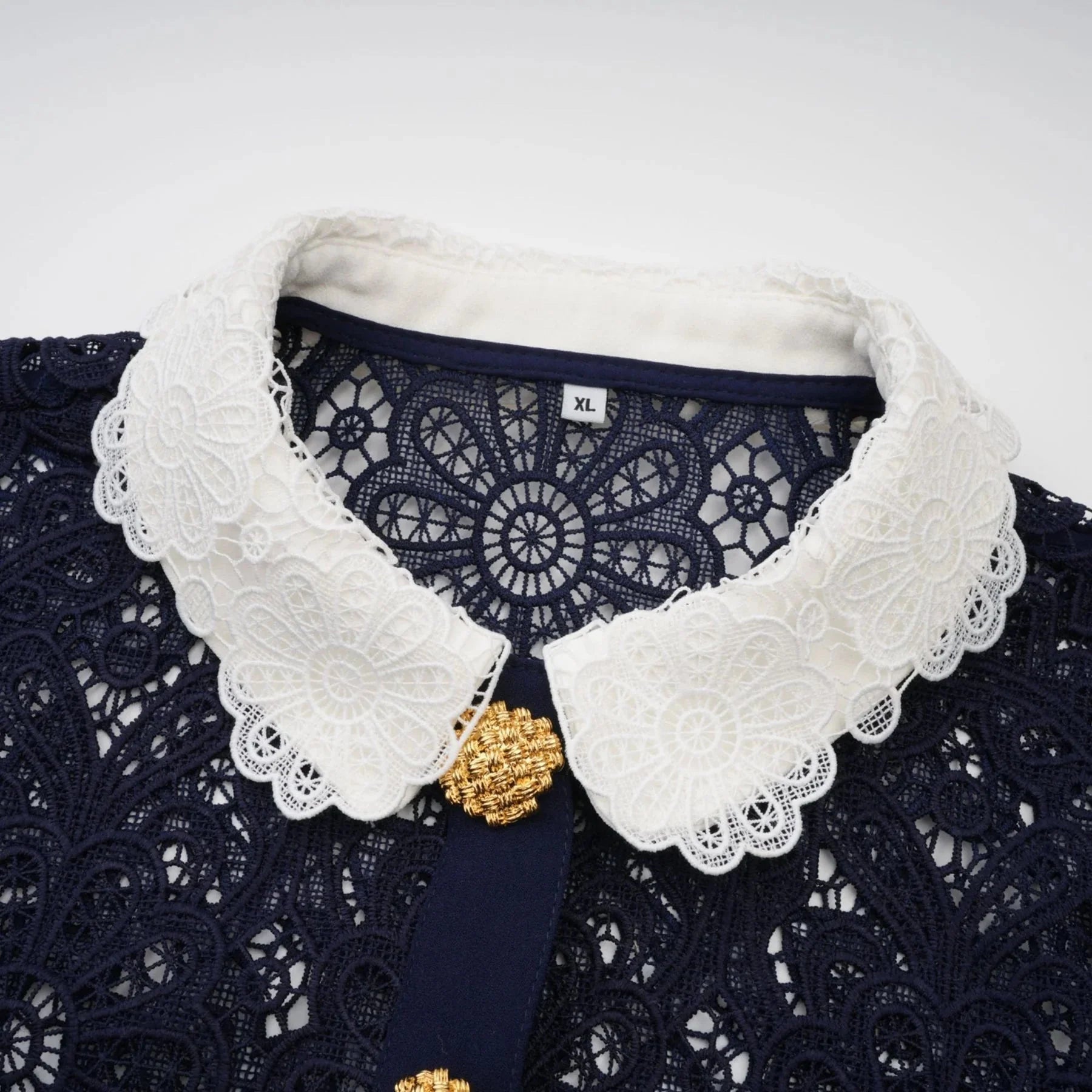 Jordan Midi Dress Blue Floral Crochet Lace & Belted Scalloped Hem