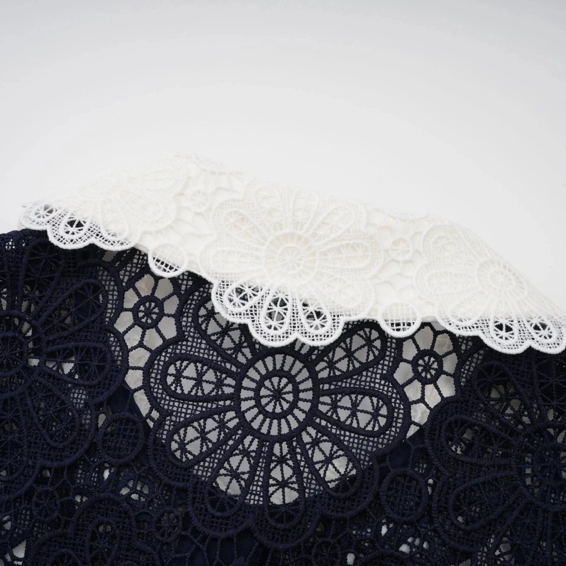 Jordan Midi Dress Blue Floral Crochet Lace & Belted Scalloped Hem