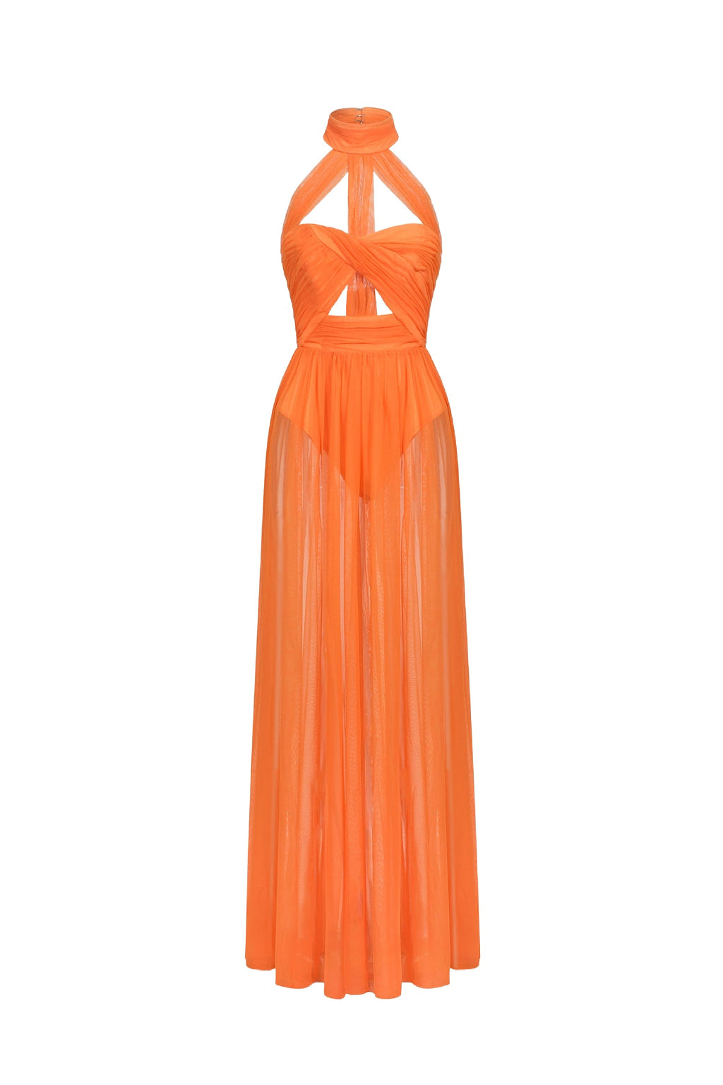 Jordan Orange Halterneck Twist Detail Maxi Dress for Women