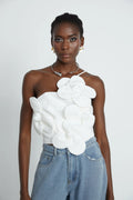 Josephine Floral Top Halterneck Applique White