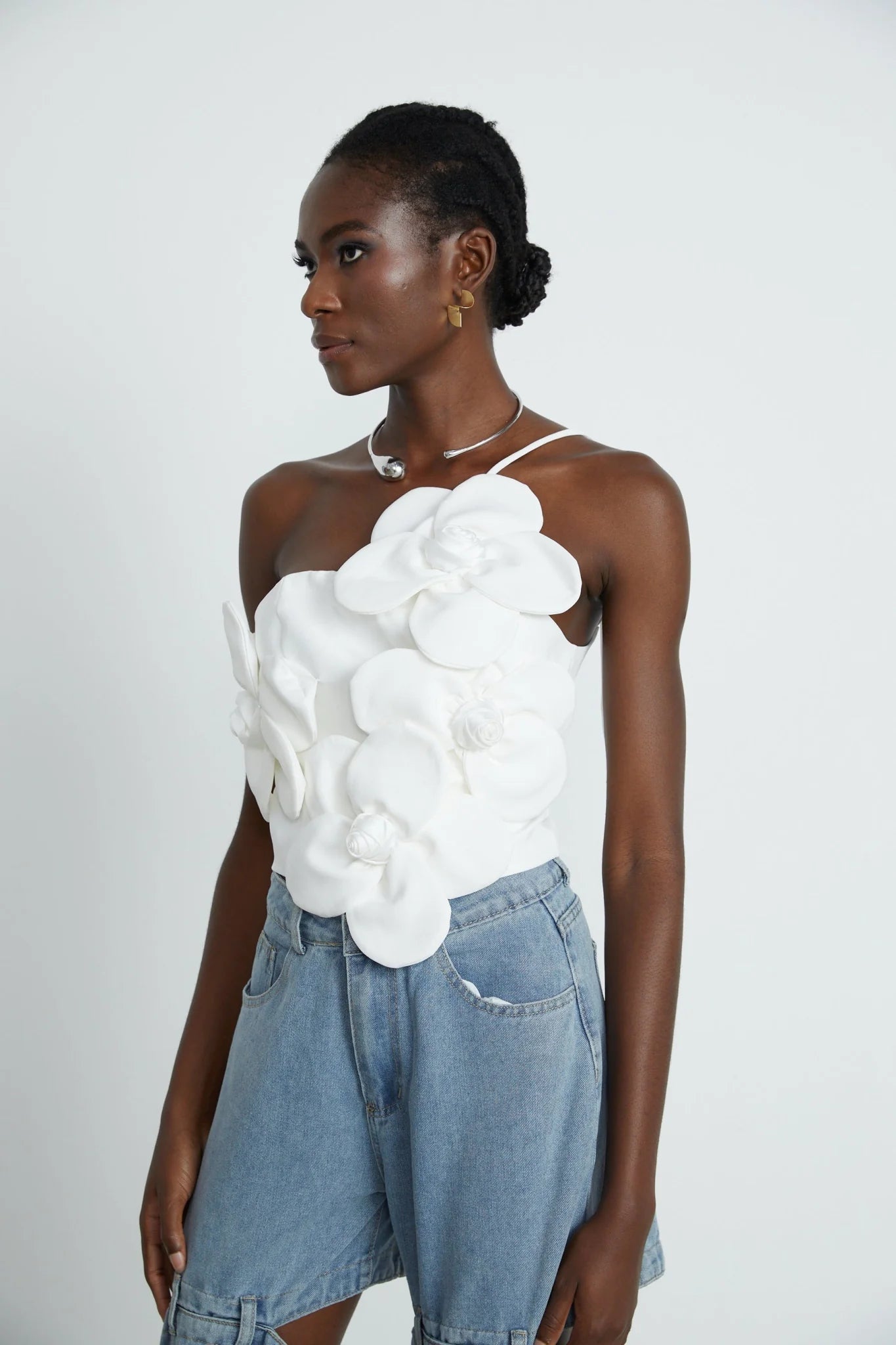 Josephine Floral Top Halterneck Applique White