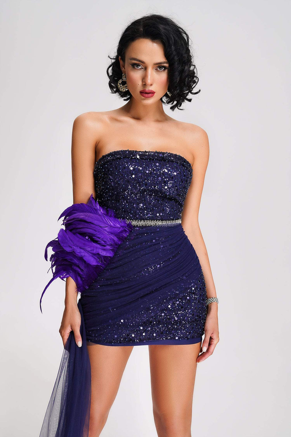 Trinity Mini Dress - Strapless Silhouette - Shimmering Sequins - Ruffled Detailing - Fitted - Luxurious Appeal
