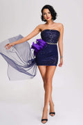 Trinity Mini Dress - Strapless Silhouette - Shimmering Sequins - Ruffled Detailing - Fitted - Luxurious Appeal