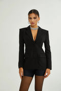 Julia Blazer - Long Sleeves - Notched Lapels - Crystal Embellishment - Fitted Waistline