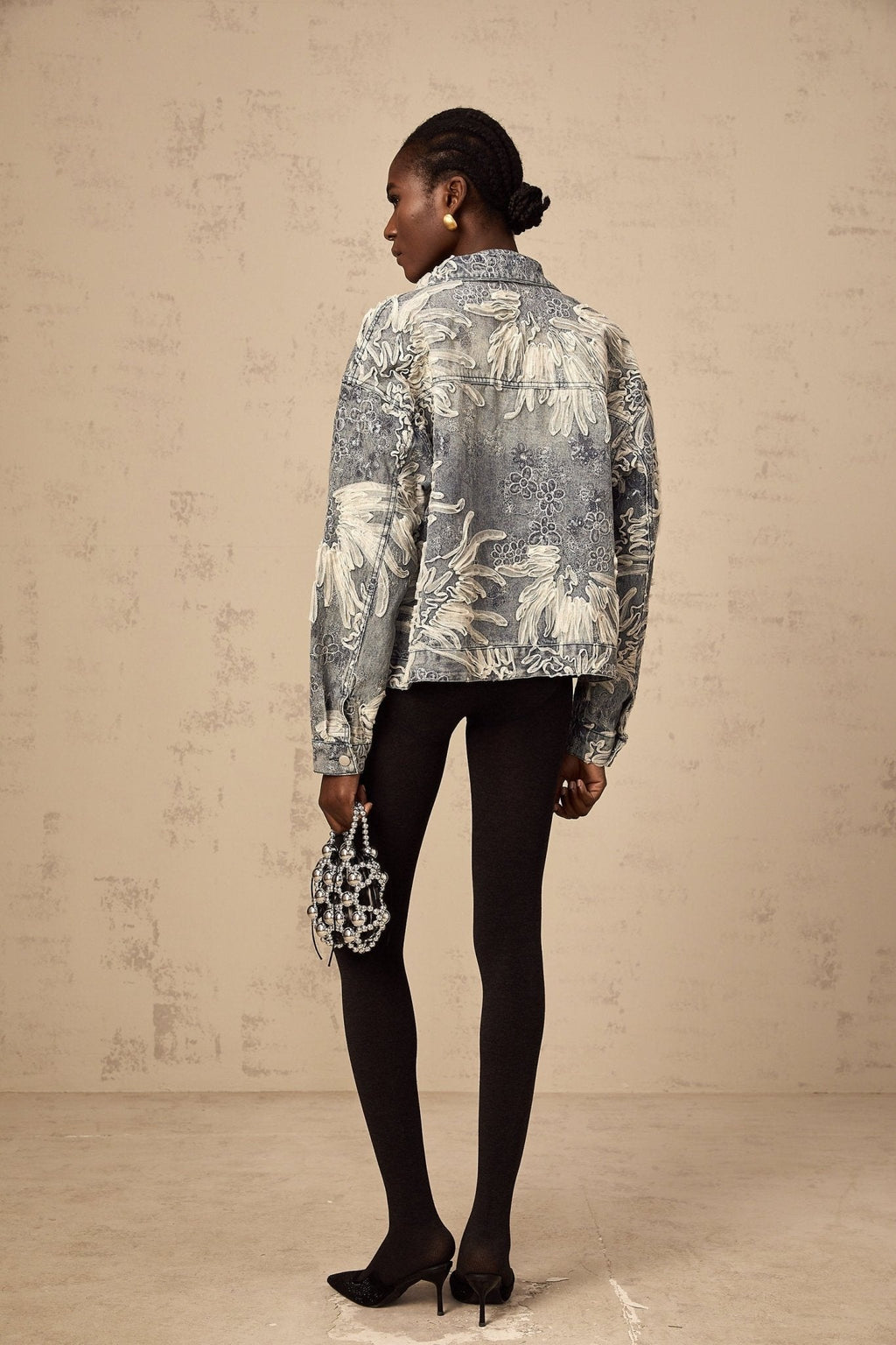 Julia Denim Jacket Blue Sequined Flower Embroidery & Rhinestone