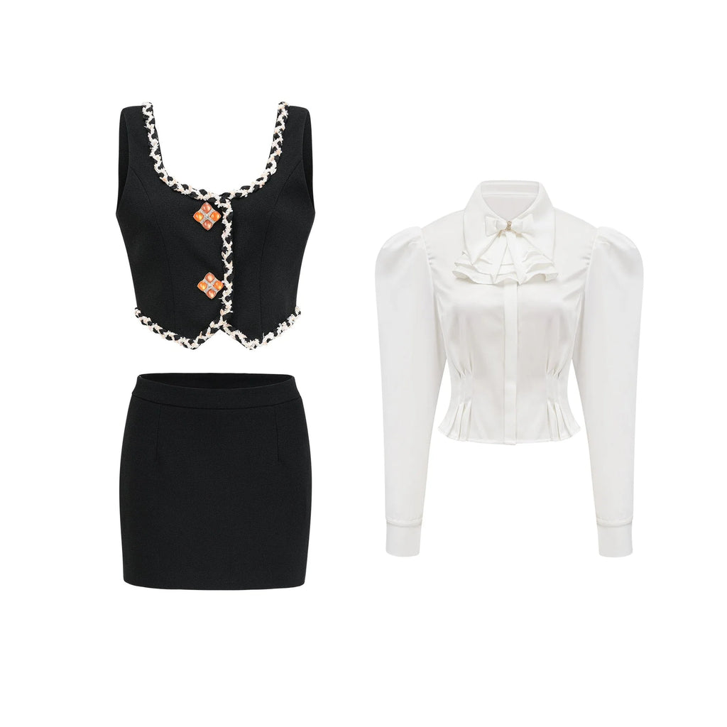 Julia Monochrome Vest, Shirt & Skirt Set
