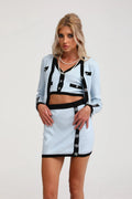 Julia Skirt & Top Set in Blue Long Sleeve Button Detail Matching