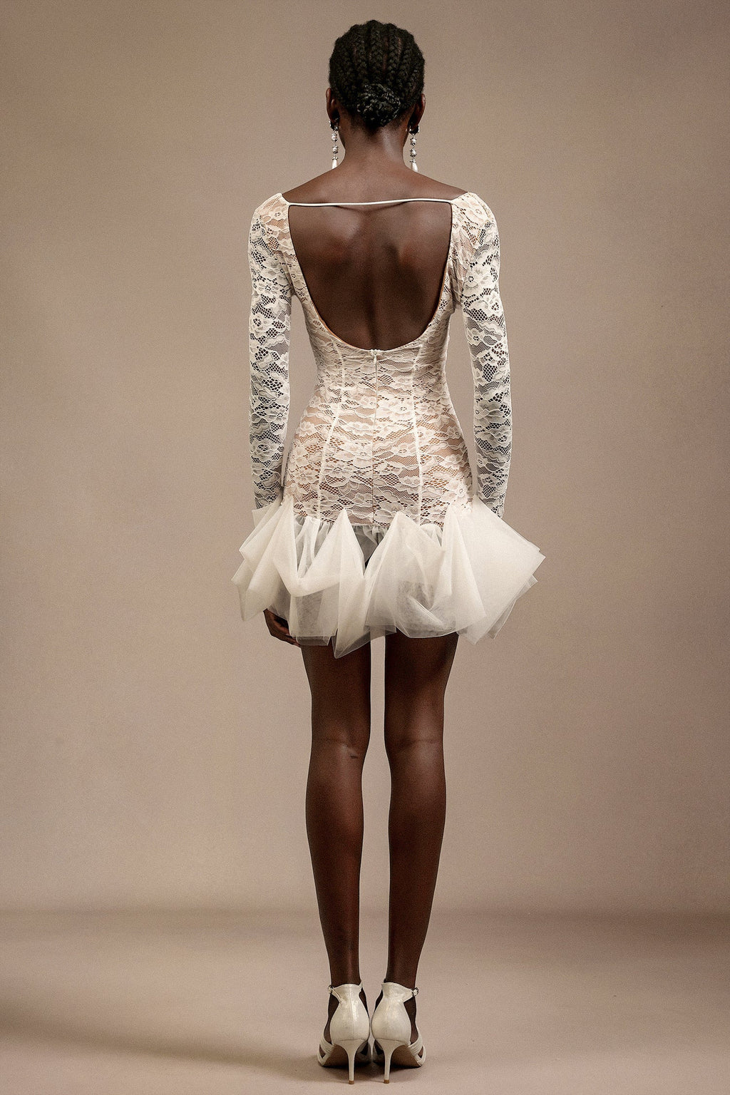 Julia White Lace V-Neck Long Sleeve Mini Dress
