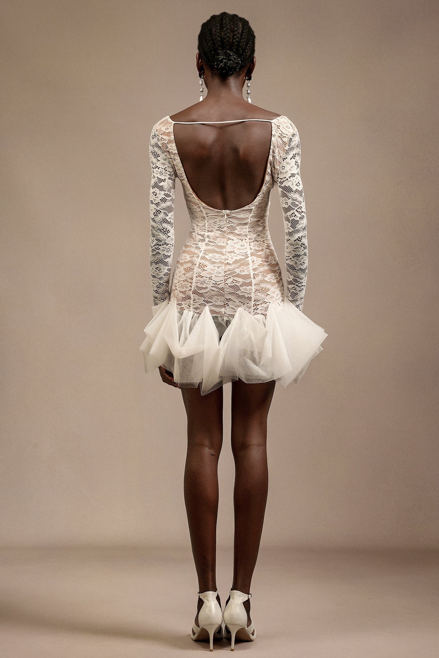 Julia White Lace V-Neck Long Sleeve Mini Dress