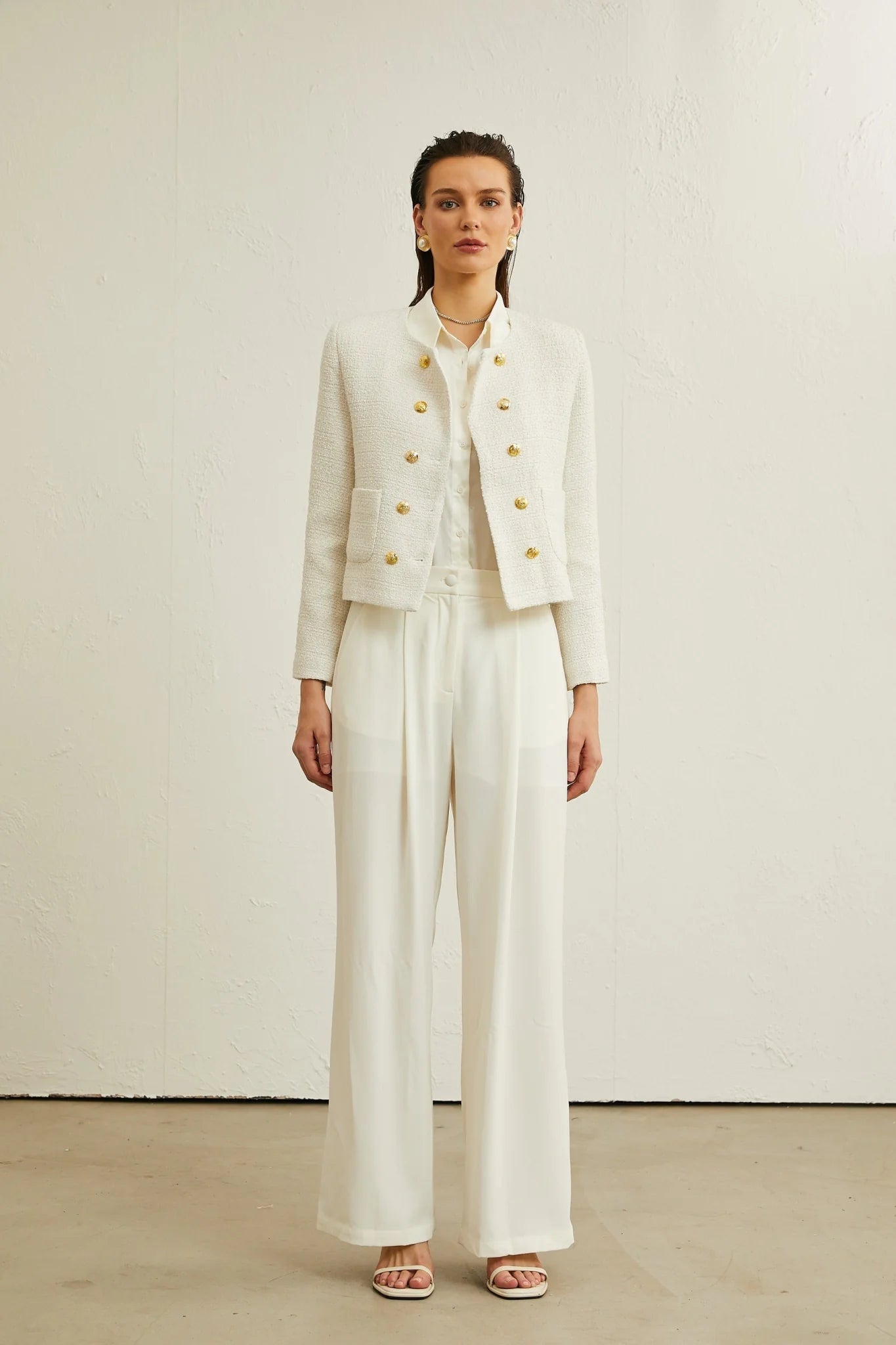 Juliana Jacket - Tweed - Double - Breasted Design - Patch Pockets - Buttoned - Cuff Sleeves