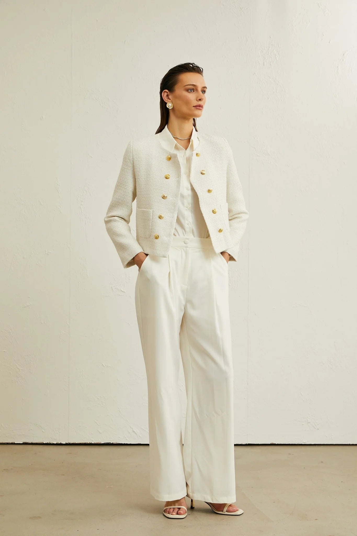 Juliana Jacket White Tweed Double Breasted Cropped