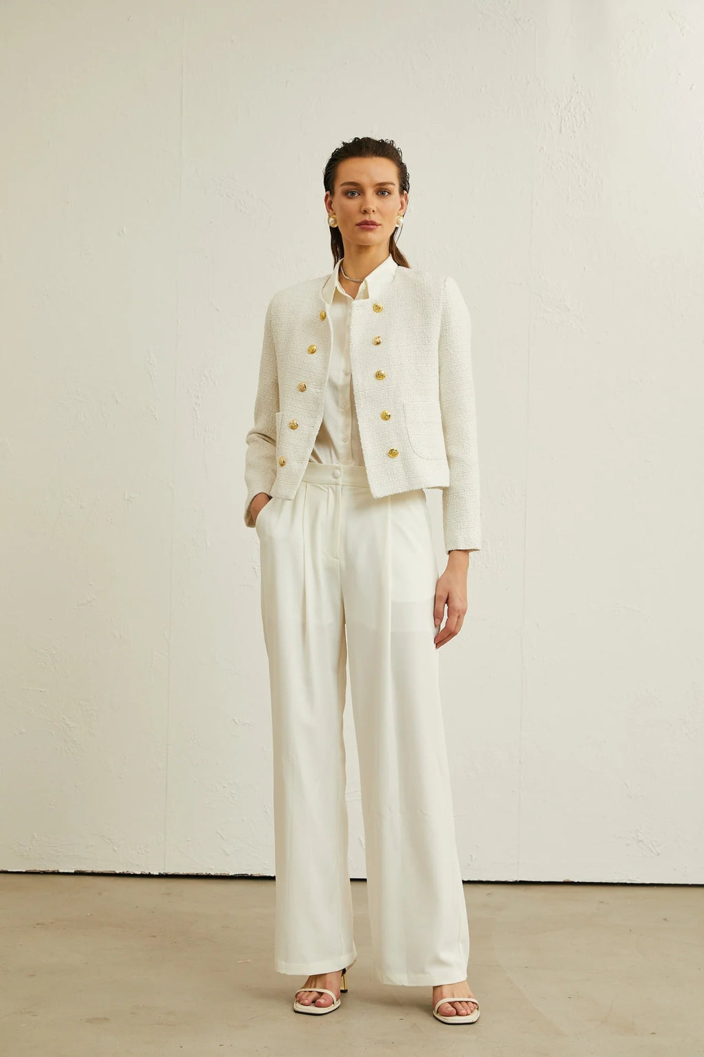 Juliana Jacket White Tweed Double Breasted Cropped