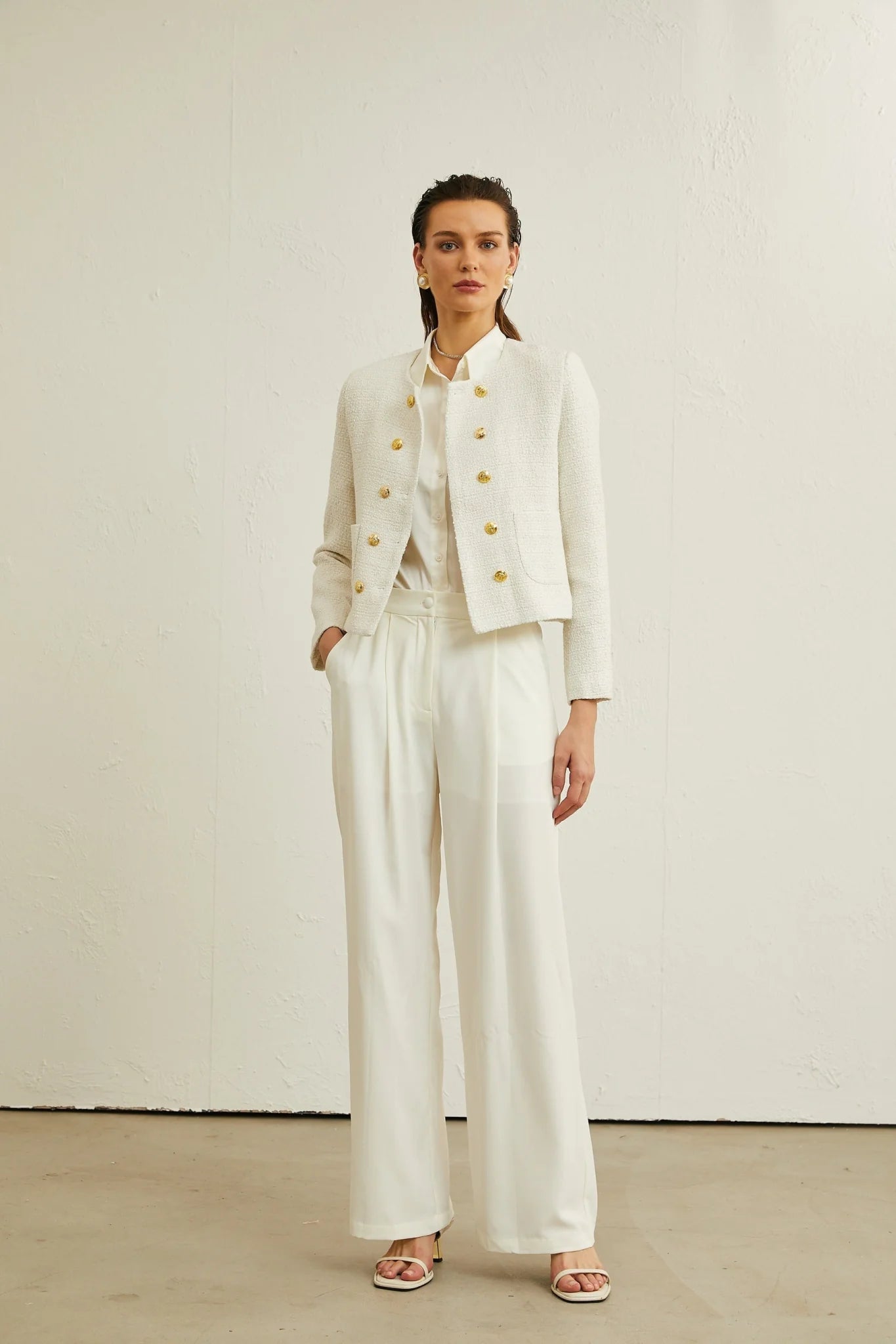 Juliana Jacket White Tweed Double Breasted Cropped