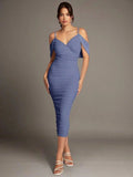 Julianna Midi Dress - Spaghetti Strap - Cold Shoulder - Pencil Hem - Bodycon Fit - Elegant Style