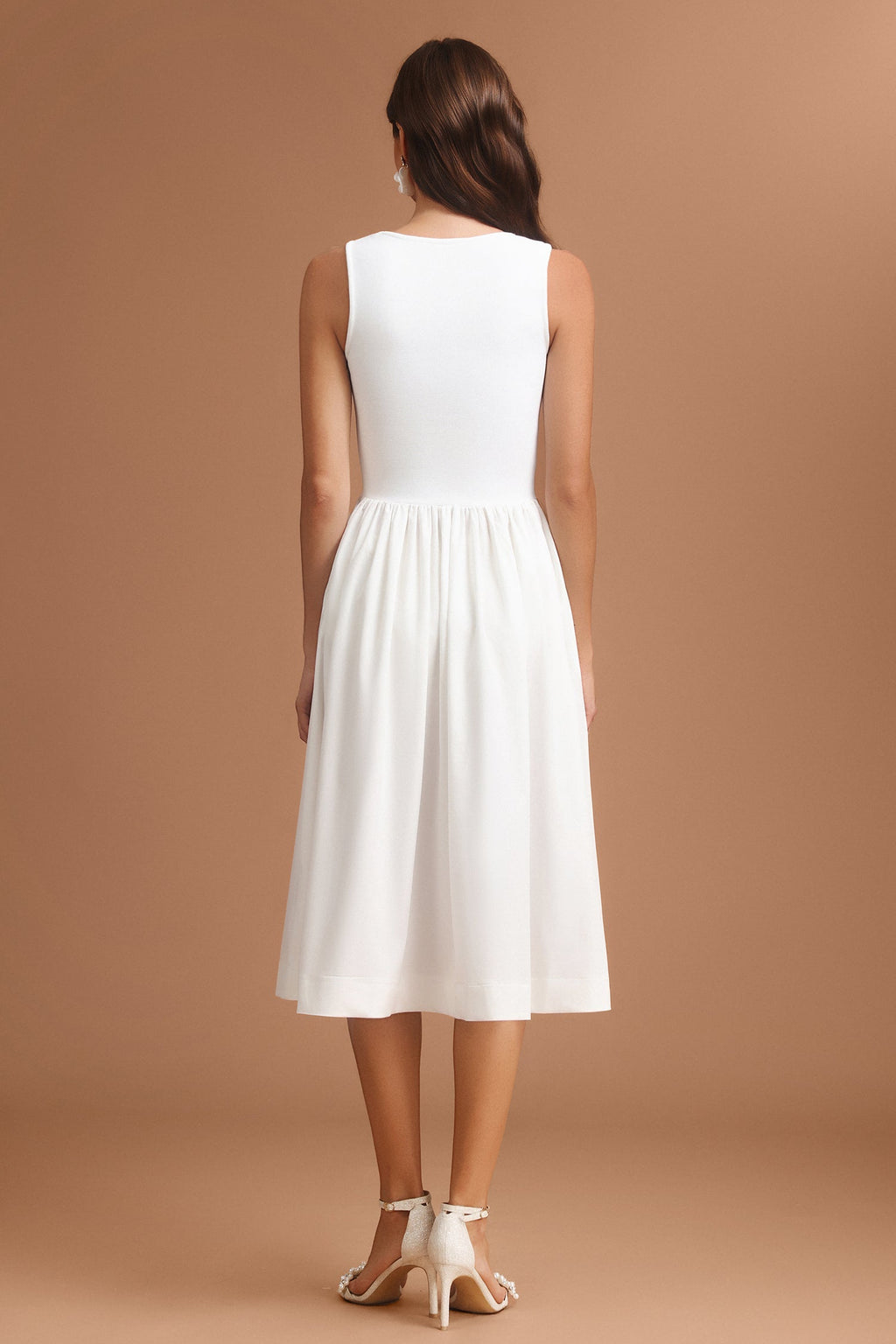 Julianna White Square Collar Halter Neckline Butterfly Detail Dress