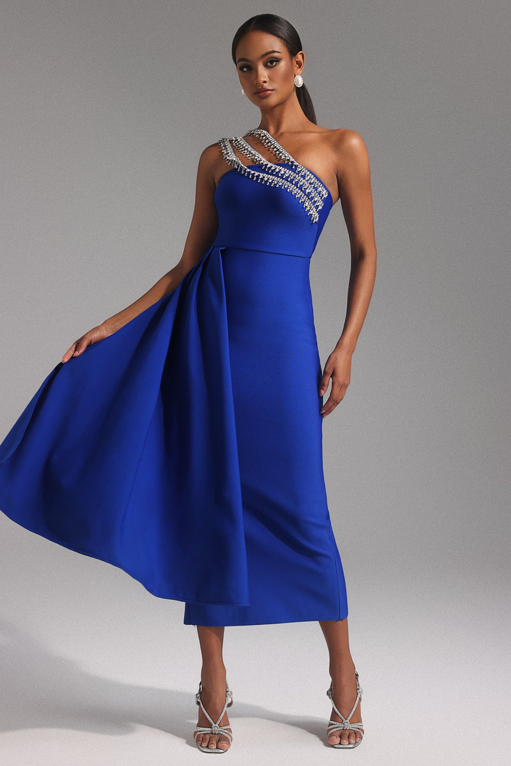 Juliet Blue One-Shoulder Diamond Detail Dress