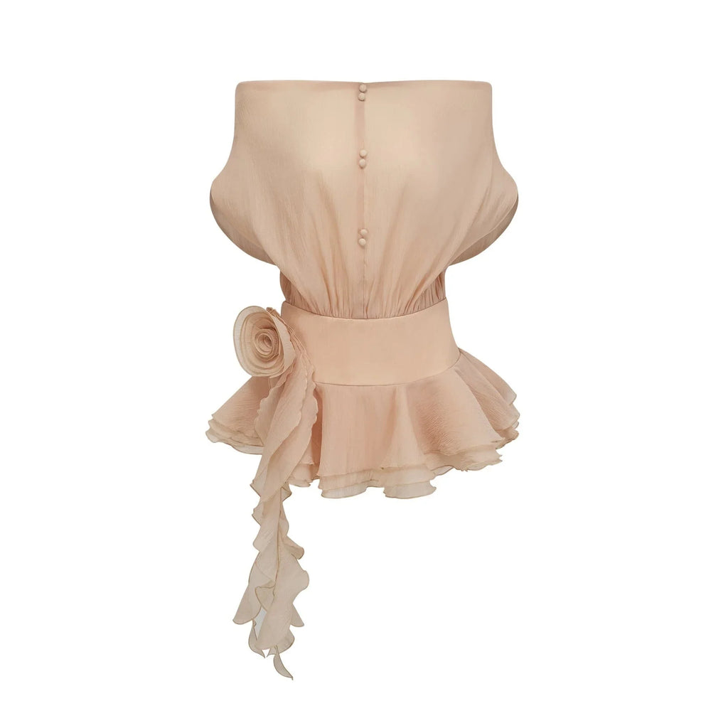 Juliet Mini Dress Floral - Appliqu Flounce Hem Neutrals