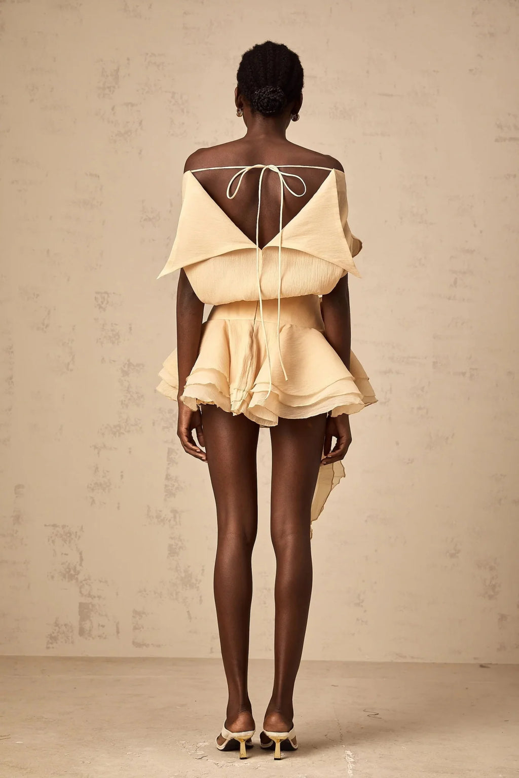 Juliet Mini Dress Floral - Appliqu Flounce Hem Neutrals