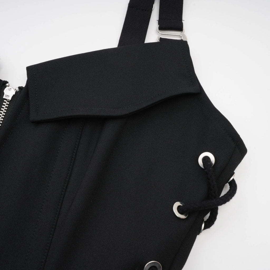 Kadence Dress Black Sleeveless V - Neck Pocket & Zip Fastening - Size M
