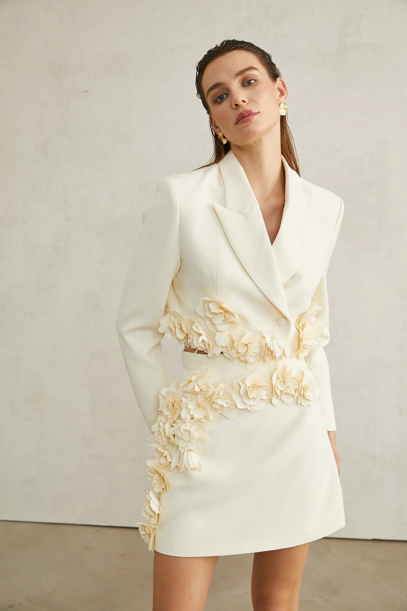 Kaitlin Floral Appliqué Jacket & Skirt Set