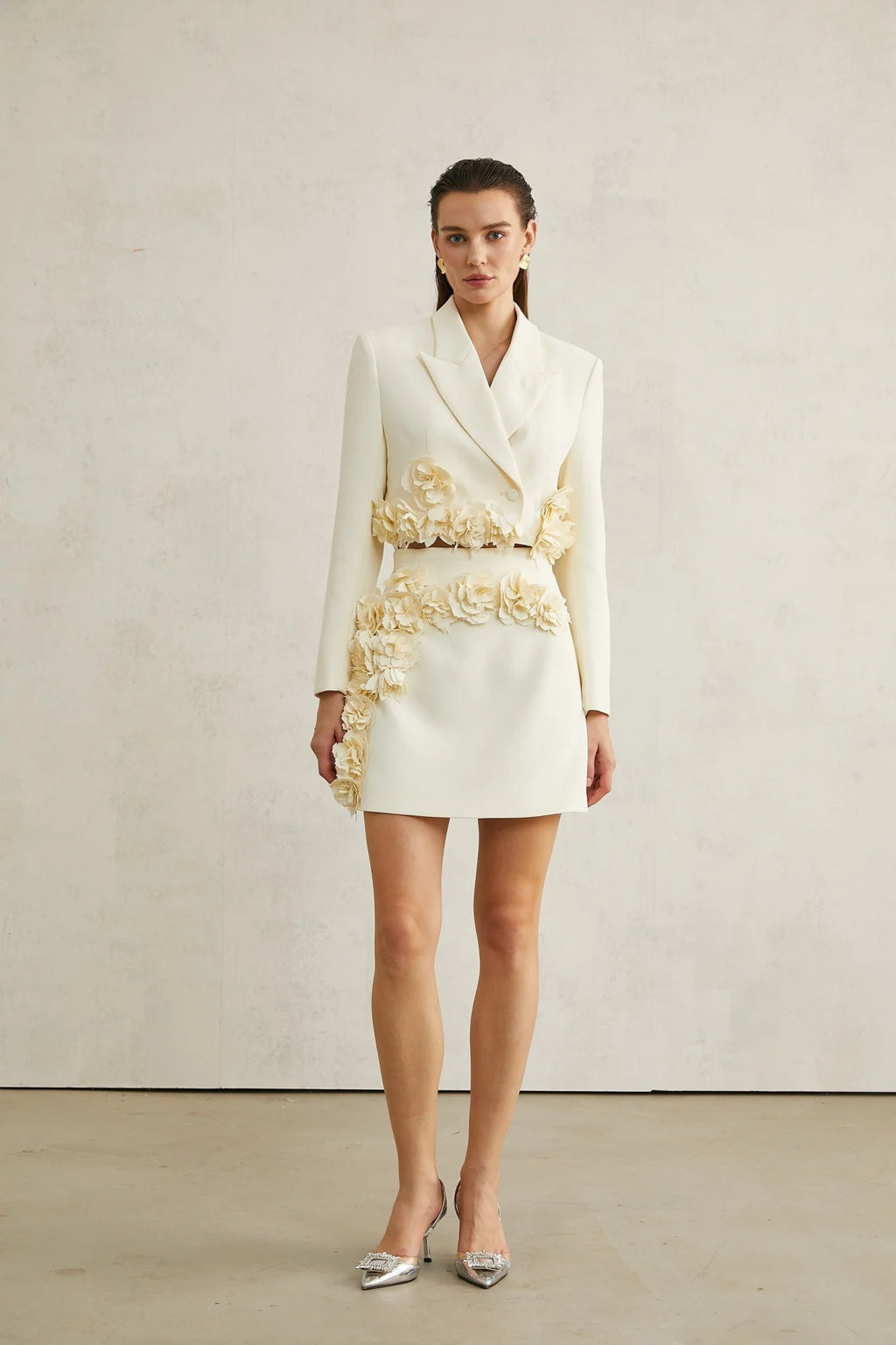 Kaitlin Floral Appliqué Jacket & Skirt Set