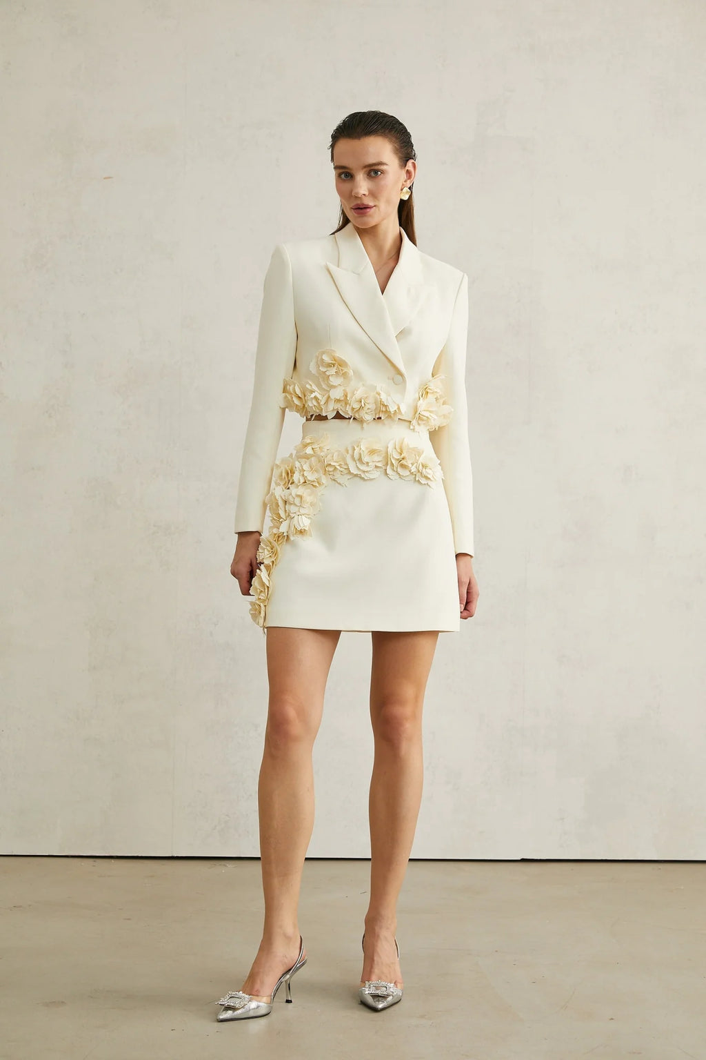 Kaitlin Floral Appliqué Jacket & Skirt Set