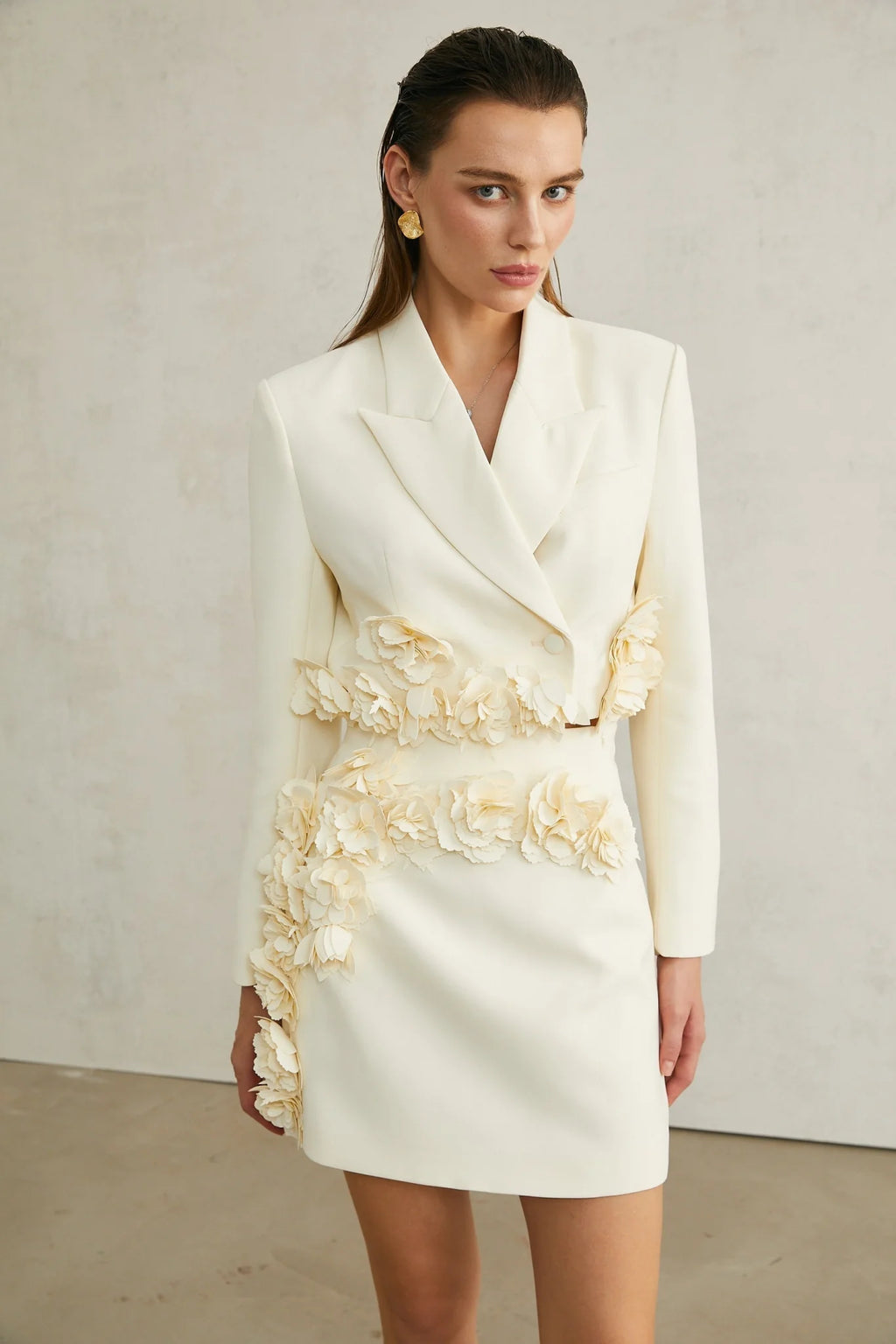 Kaitlin Floral Appliqué Jacket & Skirt Set