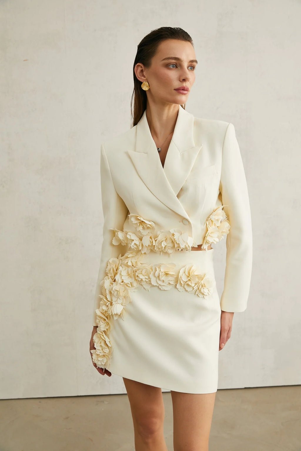 Kaitlin Floral Appliqué Jacket & Skirt Set