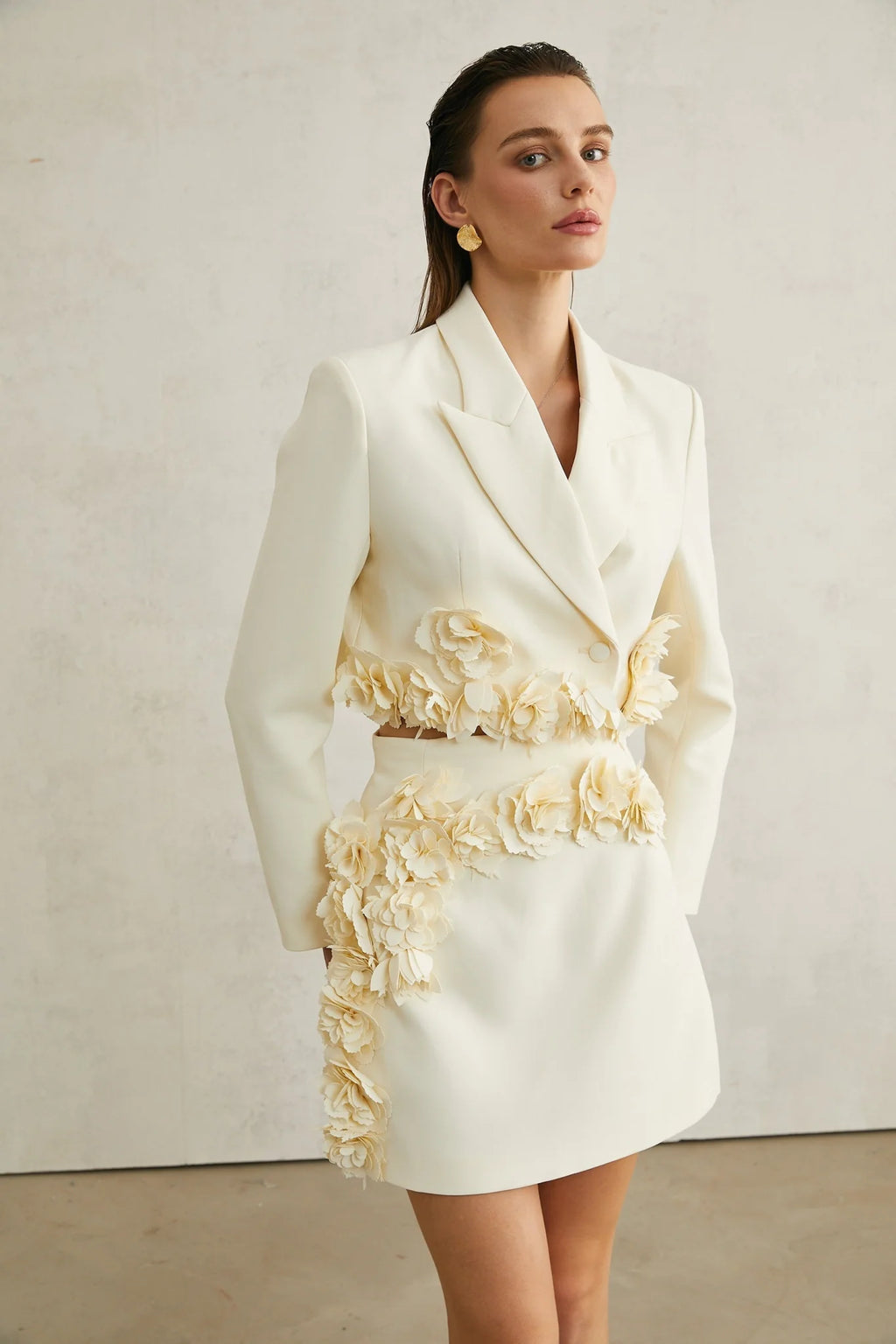 Kaitlin Floral Appliqué Jacket & Skirt Set