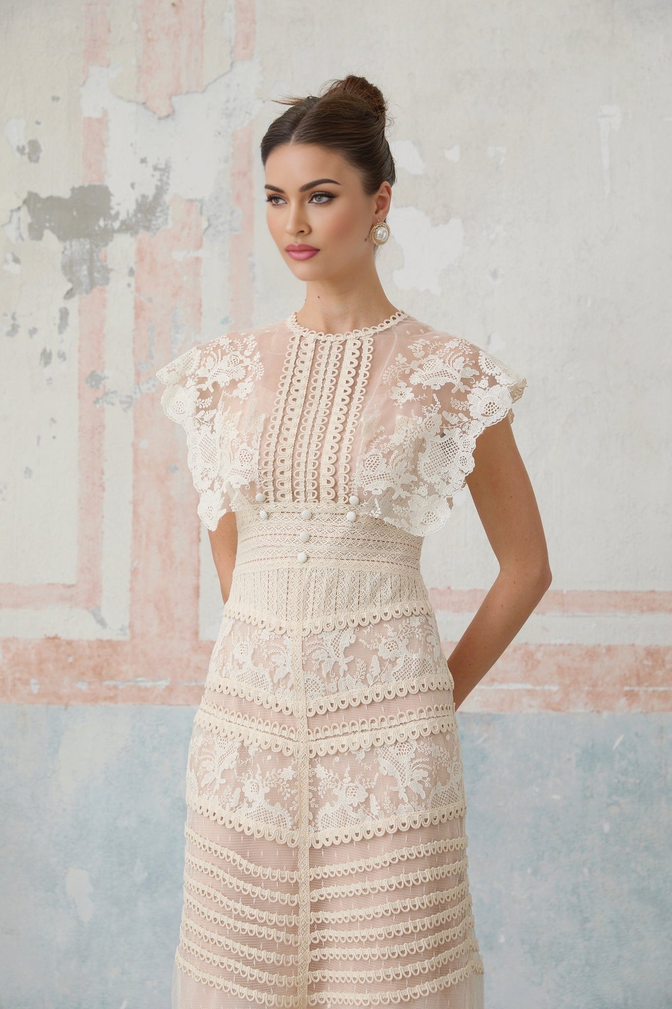 Kaitlin Floral Embroidered Lace Bead Embellishment Midi Dress