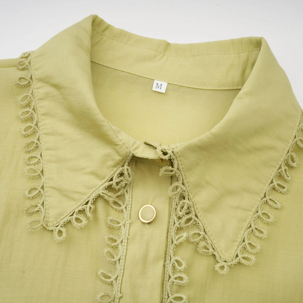 Kaitlin Shirt & Skirt Green Floral Embroidered Set