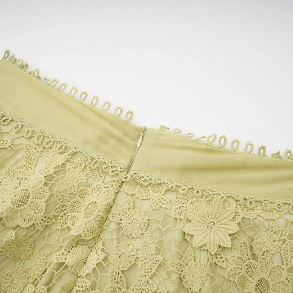 Kaitlin Shirt & Skirt Green Floral Embroidered Set