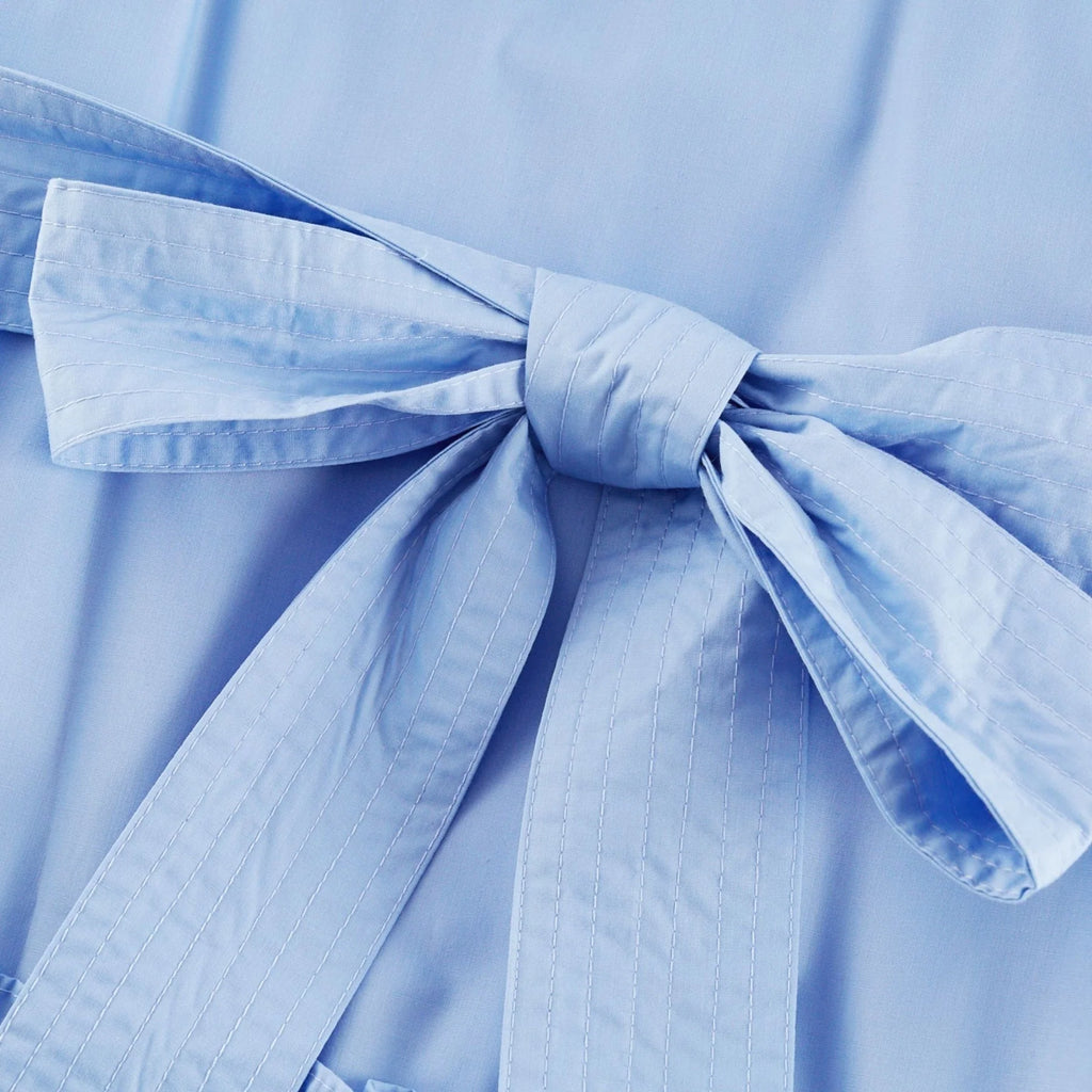 Kaitlyn Midi Dress Blue Off Shoulder Flounce Bow Tie Ruffle Lace Tiered