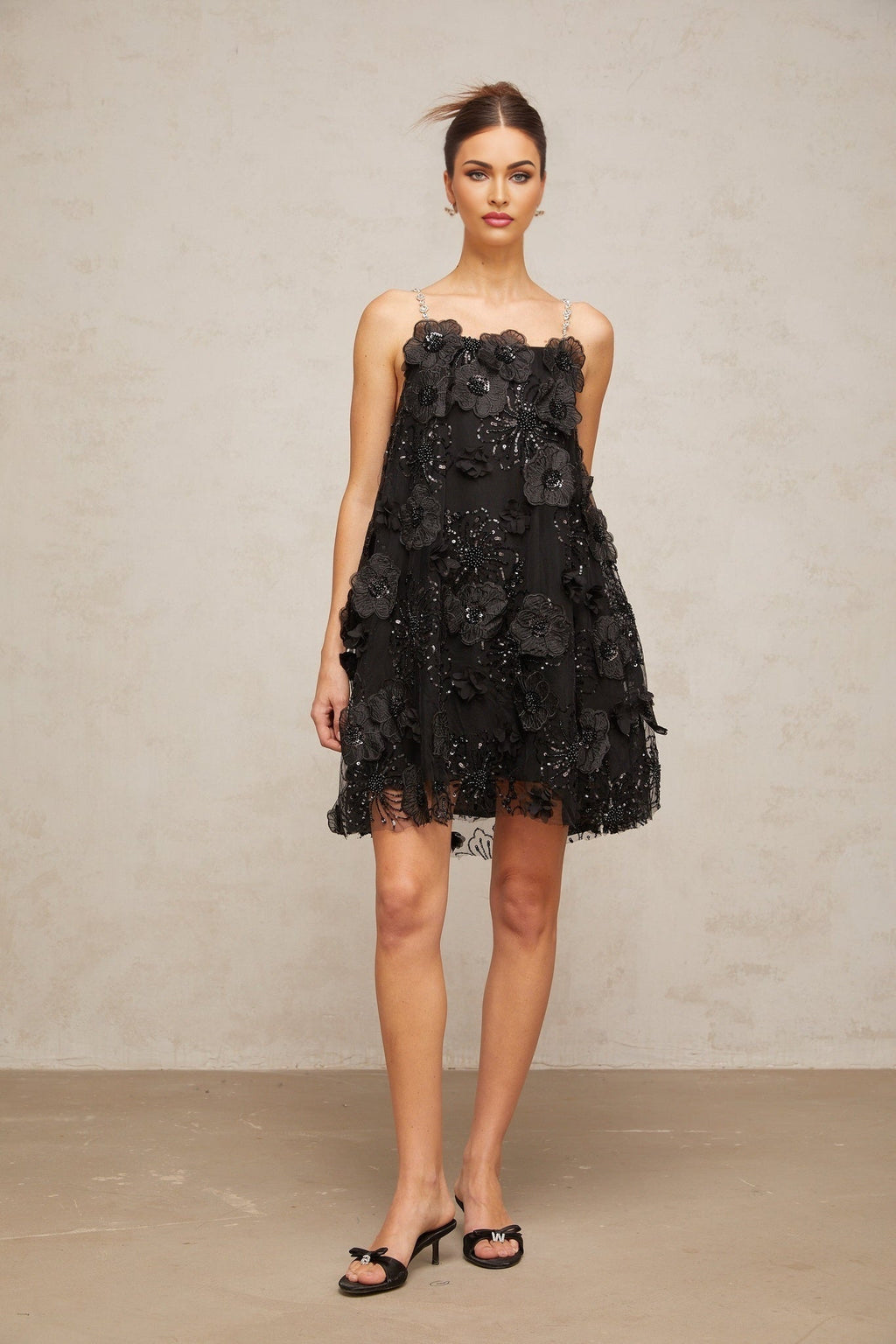Kaitlyn Mini Dress Crystal Flower Embellished