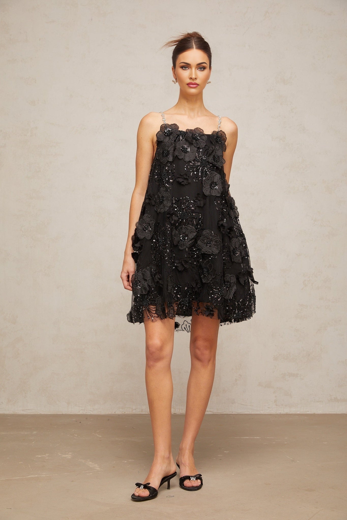 Kaitlyn Mini Dress Crystal Flower Embellished