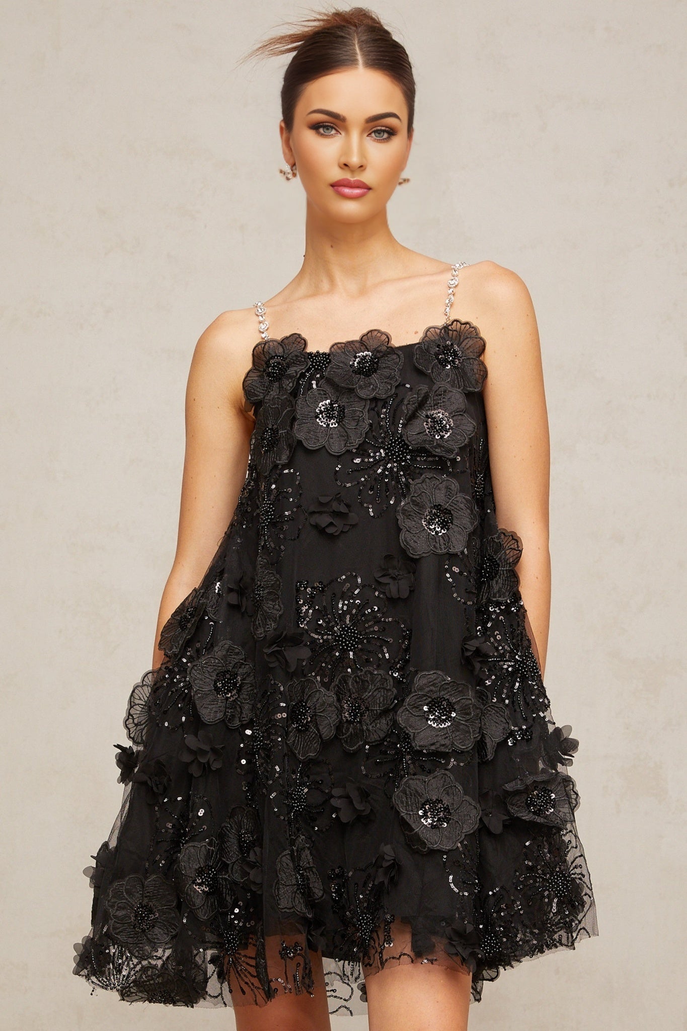 Kaitlyn Mini Dress Crystal Flower Embellished