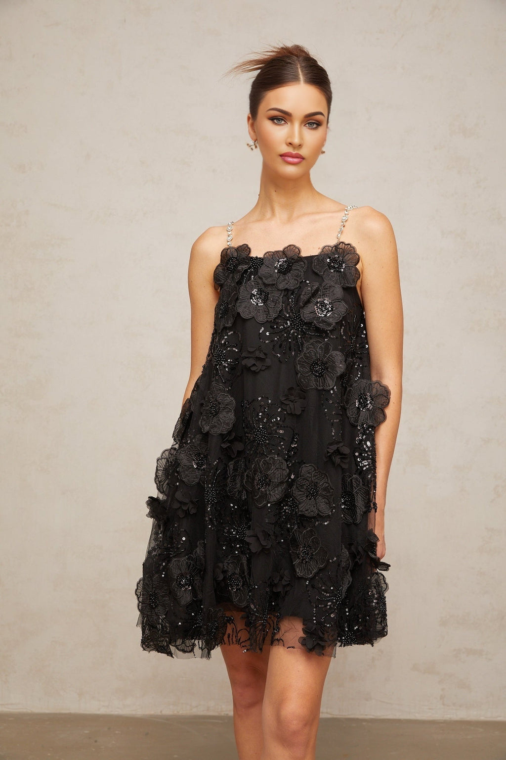 Kaitlyn Mini Dress Crystal Flower Embellished