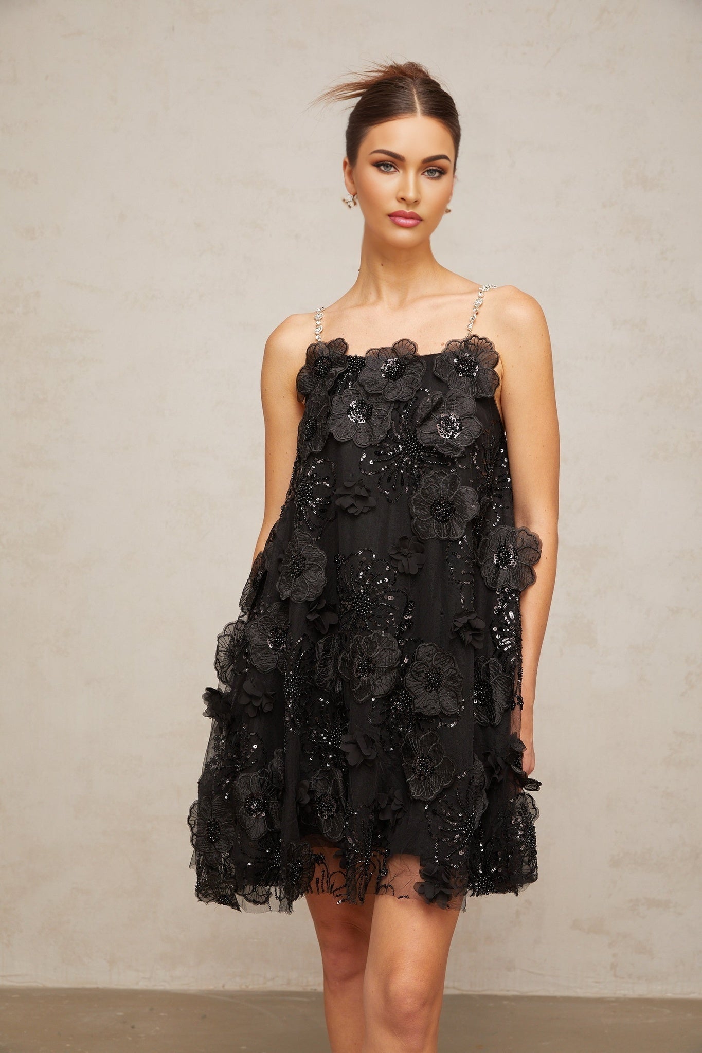 Kaitlyn Mini Dress Crystal Flower Embellished